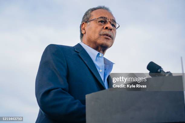 House Representative Emanuel Cleaver introduces former Vice President and Presidential candidate Joe Biden during the Joe Biden Campaign Rally at the...