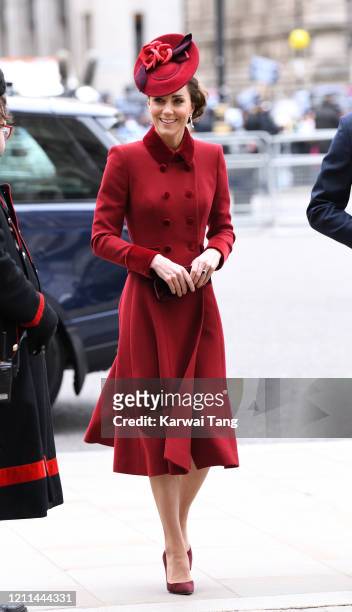 Catherine, Duchess of Cambridge attends the Commonwealth Day Service 2020 at Westminster Abbey on March 09, 2020 in London, England.