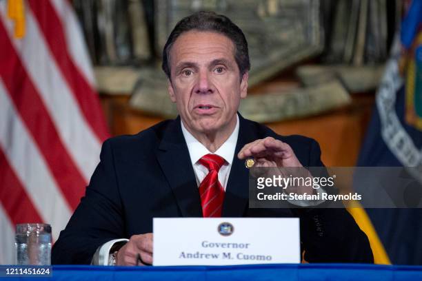New York State Governor Andrew Cuomo speaks during his daily press briefing on May 1, 2020 in Albany, New York. Cuomo stated that New York will...