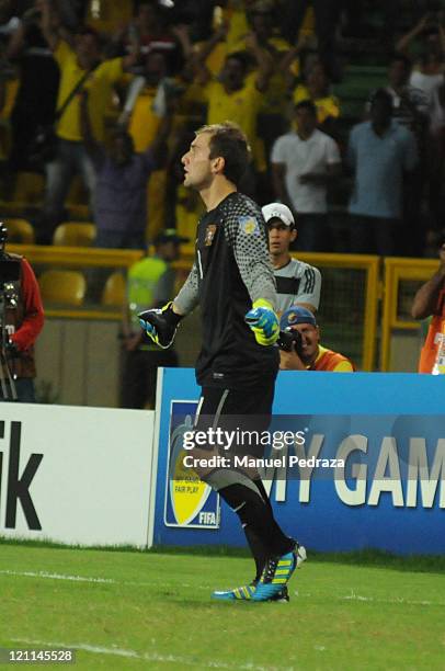 Mika, from Portugal, in action durging the penalty shoot out the match between Argentina and Portugal as part of the U20 World Cup Colombia 2011 at...