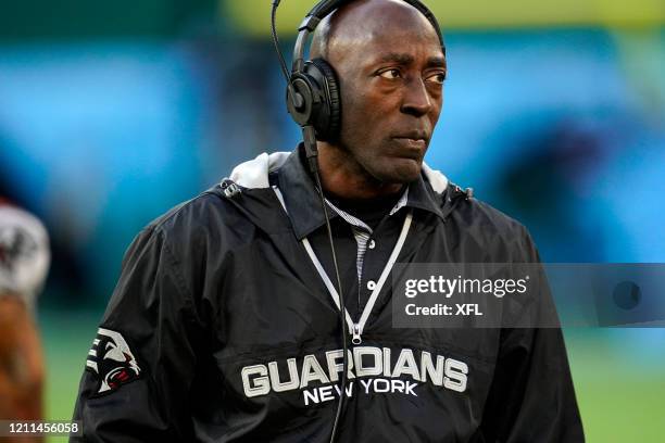 Defensive backs coach Cris Dishman looks on during the XFL game against the Dallas Renegades at Globe Life Park on March 7, 2020 in Arlington, Texas.