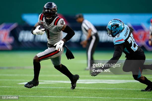 Mekale McKay of the New York Guardians runs after a catch during the XFL game against the Dallas Renegades at Globe Life Park on March 7, 2020 in...