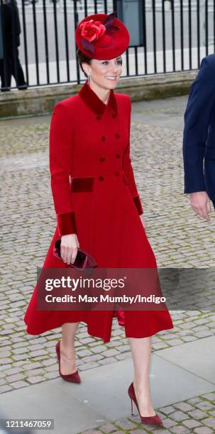 Catherine, Duchess of Cambridge attends the Commonwealth Day Service 2020 at Westminster Abbey on March 9, 2020 in London, England. The Commonwealth...