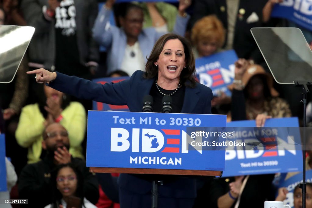 Sens. Kamala Harris And Cory Booker Join Candidate Joe Biden At Michigan Campaign Rally On Eve Of Primary