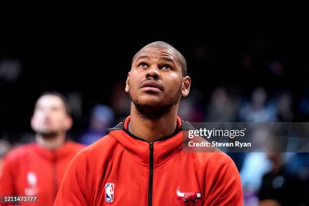 Cristiano Felicio of the Chicago Bulls warms up prior to the game against the Brooklyn Nets at Barclays Center on March 08, 2020 in New York City....