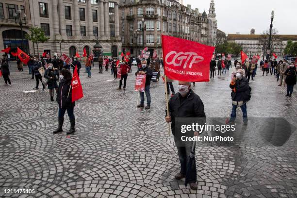 People during an event marking May Day in Porto, Portugal, on May 1, 2020. With the traditional protest marches cancelled this year, workers unions...