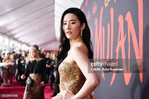 Yifei Liu attends the premiere of Disney's "Mulan" on March 09, 2020 in Hollywood, California.