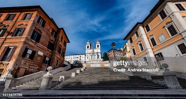 View of deserted Spanish Steps below the Trinita dei Monti church during Italy's lockdown due to Covid-19 pandemic. On May 4th will start the phase 2...