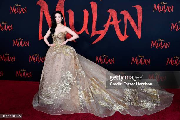 Yifei Liu attends the Premiere Of Disney's "Mulan" on March 09, 2020 in Los Angeles, California.