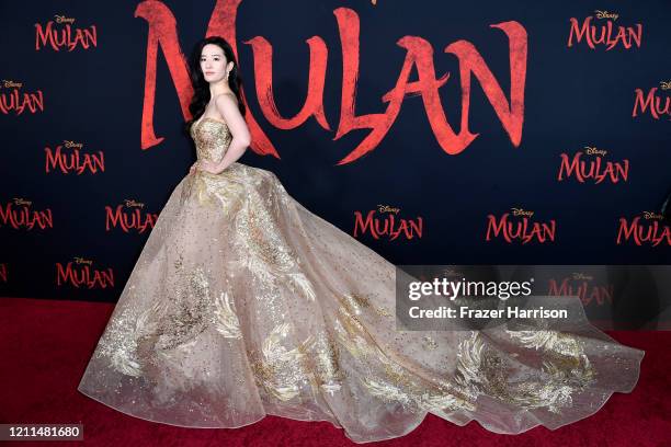 Yifei Liu attends the Premiere Of Disney's "Mulan" on March 09, 2020 in Los Angeles, California.