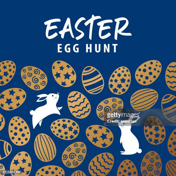 easter egg hunt with bunnies - easter egg hunt stock illustrations