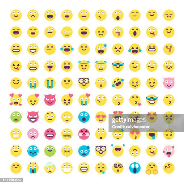 bildbanksillustrationer, clip art samt tecknat material och ikoner med emoticons platt design stor samling - uttryckssymbol