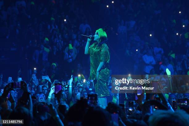 Billie Eilish performs live on stage at Billie Eilish "Where Do We Go?" World Tour Kick Off - Miami at American Airlines Arena on March 09, 2020 in...