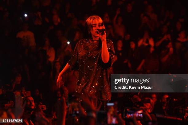 Billie Eilish performs live on stage at Billie Eilish "Where Do We Go?" World Tour Kick Off - Miami at American Airlines Arena on March 09, 2020 in...