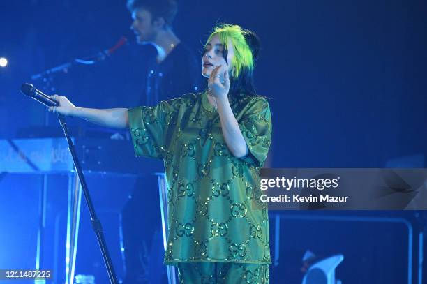 Billie Eilish performs live on stage at Billie Eilish "Where Do We Go?" World Tour Kick Off - Miami at American Airlines Arena on March 09, 2020 in...