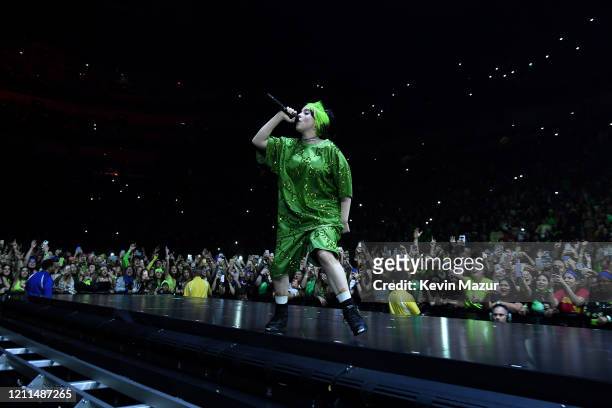 Billie Eilish performs live on stage at Billie Eilish "Where Do We Go?" World Tour Kick Off - Miami at American Airlines Arena on March 09, 2020 in...