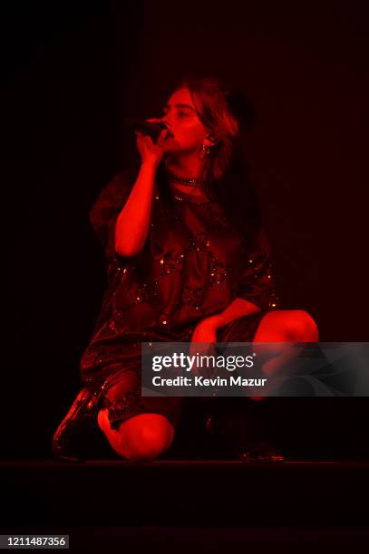 Billie Eilish performs live on stage at Billie Eilish "Where Do We Go?" World Tour Kick Off - Miami at American Airlines Arena on March 09, 2020 in...