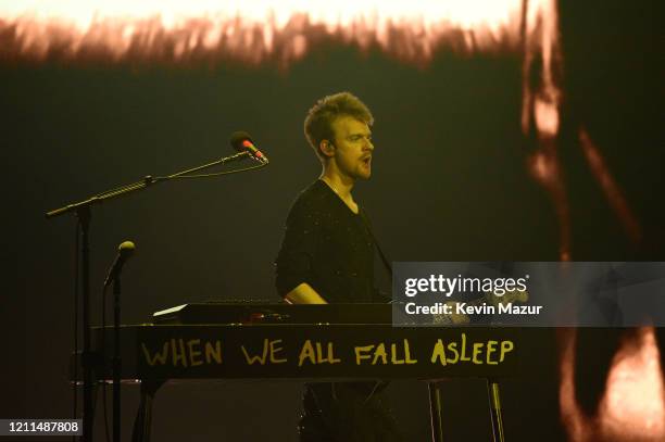 Finneas O'Connell performs live on stage at Billie Eilish "Where Do We Go?" World Tour Kick Off - Miami at American Airlines Arena on March 09, 2020...