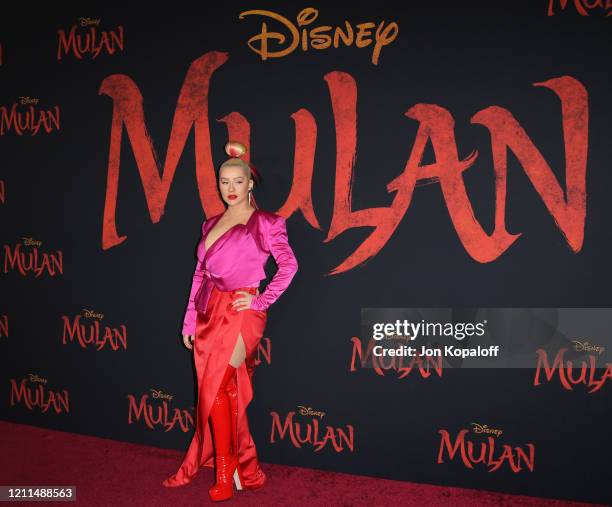 Christina Aguilera attends the premiere of Disney's "Mulan" on March 09, 2020 in Hollywood, California.