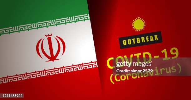 coronavirus outbreak warning sign with iranian flag - iran coronavirus stock illustrations
