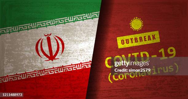 coronavirus outbreak warning sign with iranian flag - iran coronavirus stock illustrations