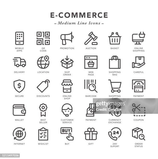 e-commerce - medium line icons - best seller concept stock illustrations