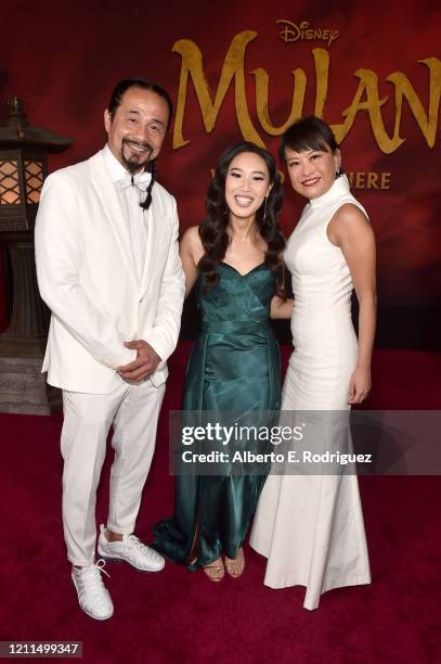 Jen Kuo Sung, Xana Tang, and Lydia Look attend the World Premiere of Disney's 'MULAN' at the Dolby Theatre on March 09, 2020 in Hollywood, California.