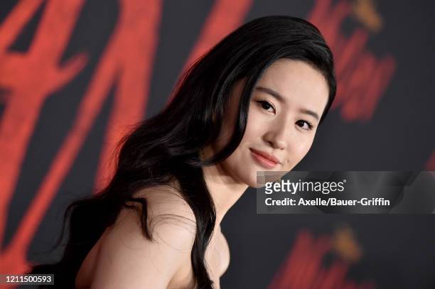 Yifei Liu attends the premiere of Disney's "Mulan" on March 09, 2020 in Hollywood, California.