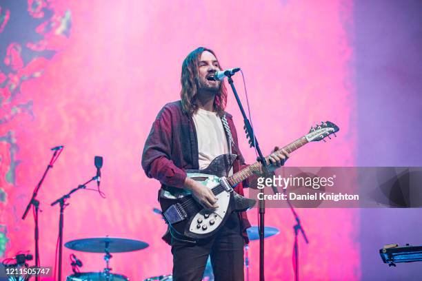 Musician Kevin Parker of Tame Impala performs on stage at Pechanga Arena on March 09, 2020 in San Diego, California.