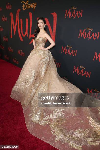 Yifei Liu attends the World Premiere of Disney's 'MULAN' at the Dolby Theatre on March 09, 2020 in Hollywood, California.