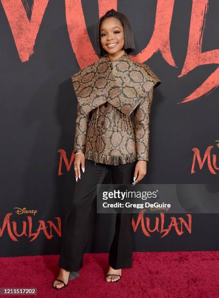 Marsai Martin attends the Premiere Of Disney's "Mulan" on March 09, 2020 in Hollywood, California.