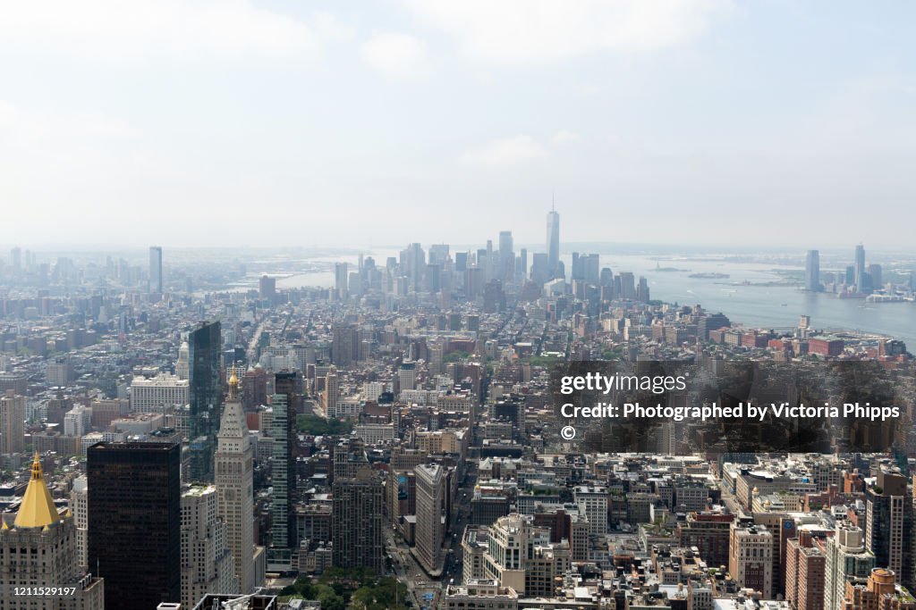 High view of the skyscrapers of Manhattan, New York