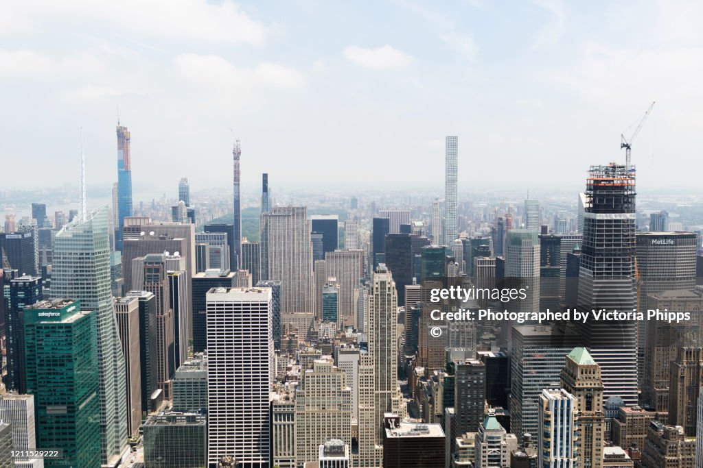 High view of the skyscrapers of Manhattan, New York