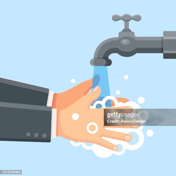 stockillustraties, clipart, cartoons en iconen met handen wassen - wassen