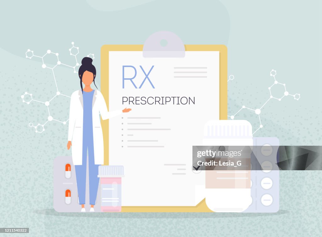 Rx Medical Prescription Drug Vector Illustration Doctors And Pills ...