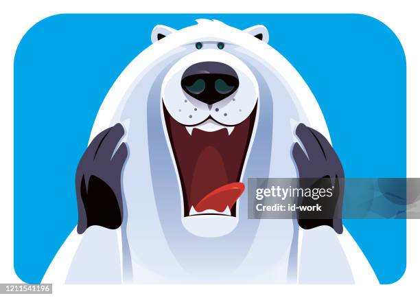 bildbanksillustrationer, clip art samt tecknat material och ikoner med isbjörn överraskande och skrikande - polar bear