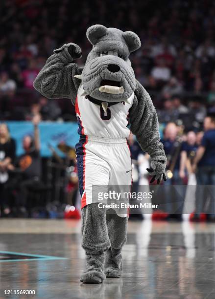 The Gonzaga Bulldogs mascot Spike the Bulldog performs during the team's game against the San Francisco Dons during the West Coast Conference...