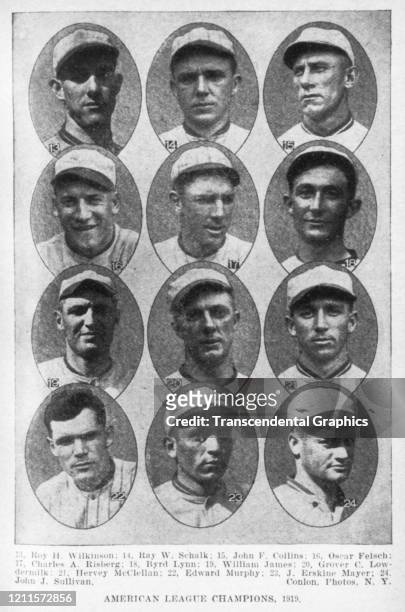 Collage features members of the Chicago White Sox baseball team, 1919.