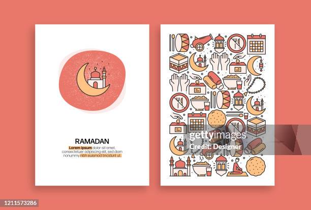ilustraciones, imágenes clip art, dibujos animados e iconos de stock de diseño relacionado con ramadan kareem. plantillas vectoriales modernas para folleto, portada, folleto e informe anual. - fasting activity