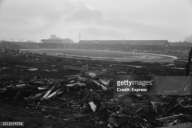 White City Stadium, which was originally built for the 1908 Summer Olympics, during its demolition, in London, England, 4th January 1985.