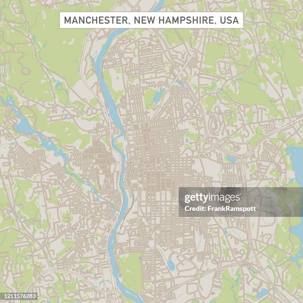 illustrazioni stock, clip art, cartoni animati e icone di tendenza di mappa di manchester new hampshire us city street - manchester - new hampshire