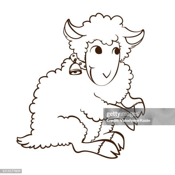 vector illustration of a fairy lamb with a bell on a collar - white wool texture stock illustrations