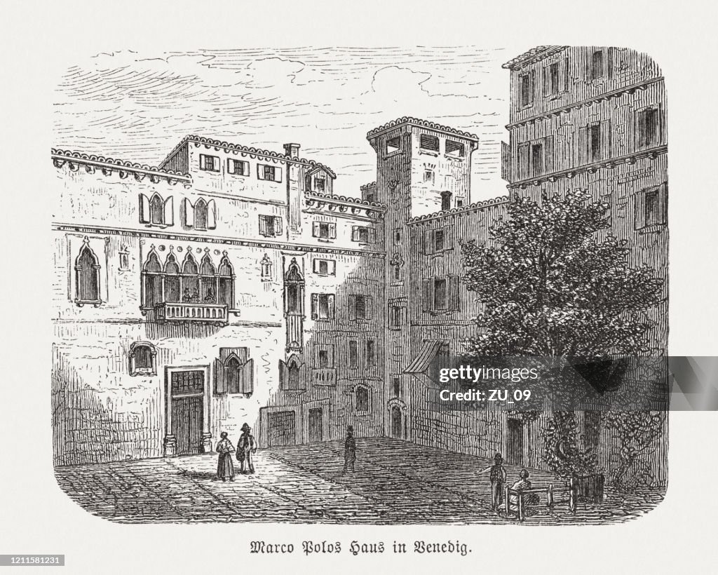 Marco Polo's home in Venice, Italy, wood engraving, published 1888