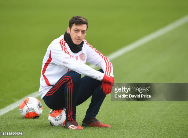 Mesut Ozil of Arsenal during Arsenal Training Session at London Colney on March 10, 2020 in St Albans, England.