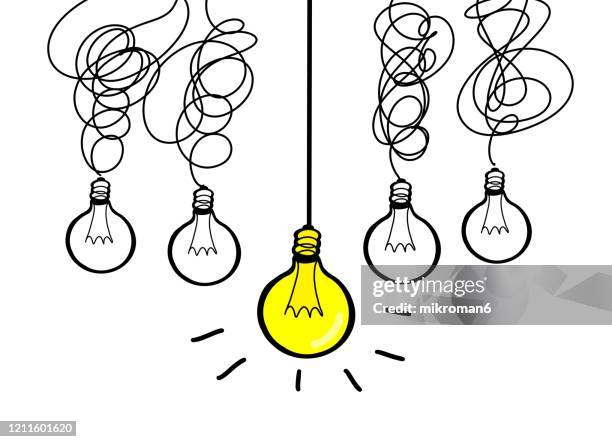 drawing of a light bulbs in a row - motivation icons stock pictures, royalty-free photos & images