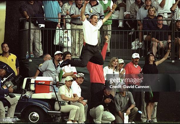 Sergio Garcia of Europe celebrates during the 33rd Ryder Cup match played at the Brookline CC in Boston, Massachusetts, USA. \ Mandatory Credit:...