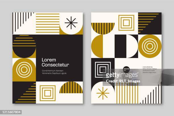 stockillustraties, clipart, cartoons en iconen met brochure cover design template met retro midcentury geometrische graphics - logo design