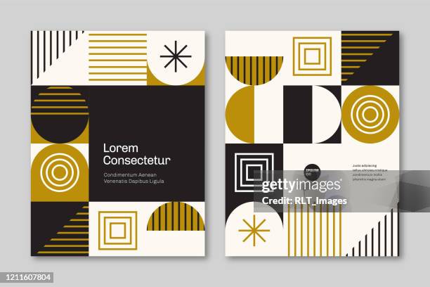 brochure cover design template with retro midcentury geometric graphics - logo design stock illustrations