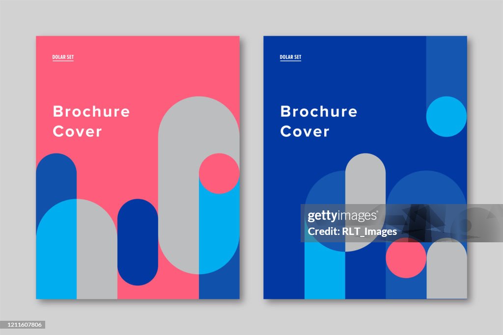 Brochure cover design template with retro midcentury geometric graphics