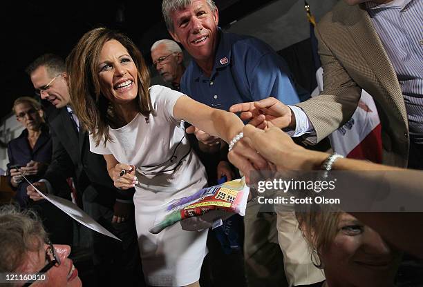 Republican presidential candidate Minnesota congresswoman Michele Bachmann greets guests at the Black Hawk County GOP Lincoln Day Dinner August 14,...